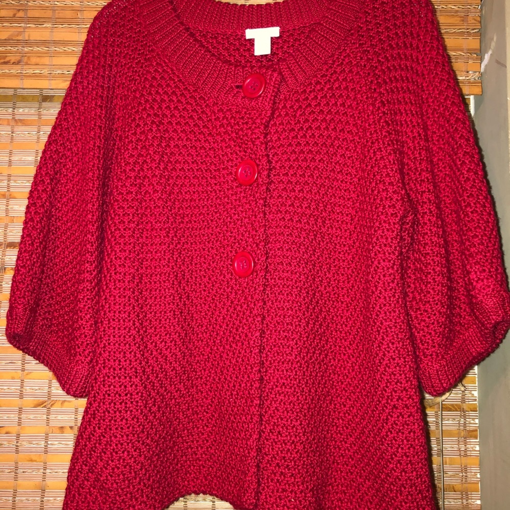 Red button down cache cardigan - Picture 2 of 4